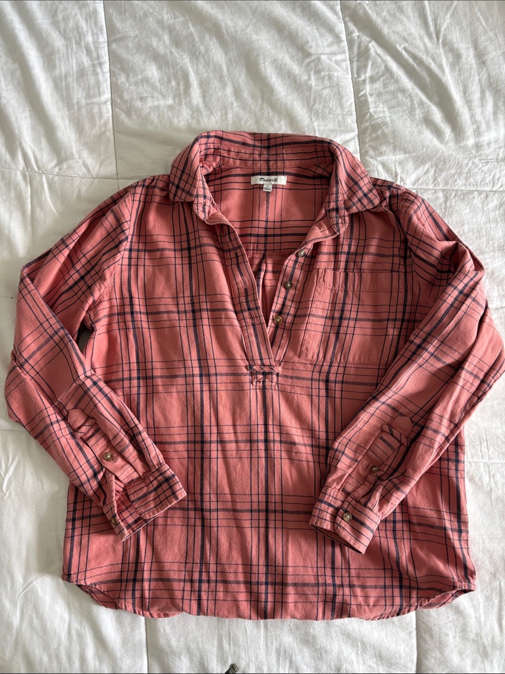 Soft Pink Plaid Madewell Button-Front Womens Top